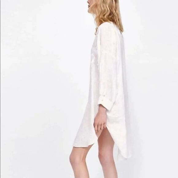NWT Zara White Linen Jacquard Embroidered Tunic - Picture 5 of 16